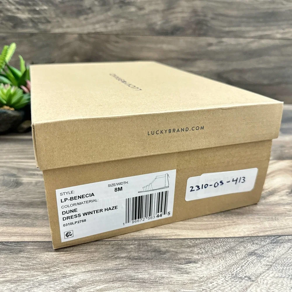 NIB Lucky Brand Benecia 8M Leather Flat Gladiator Sandals Dune - Picture 10 of 11